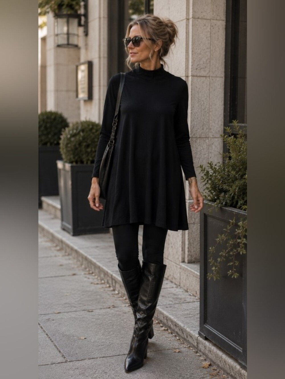 Sympli Black Mock Neck Long Sleeve A-Line Stretch Tunic Top Size 12